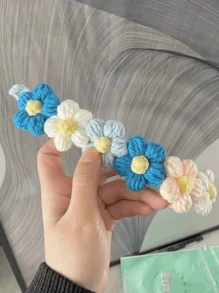 1 pieza Collar y collar de mascotas hecho a mano con hilo tejido y flores coloridas para gatos y perros, accesorio adorable para mascotas