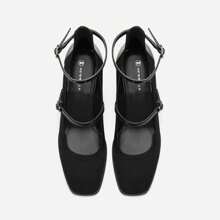 MOUSSE FIT Ankle Strap Square Toe Chunky Heeled Pumps Mary Jane Women Shoes ,Casual Fashion High Heel Shoes,Suitable For Spring And Summer,Black Heels,Burgundy Heels - màu đen - Xem 3
