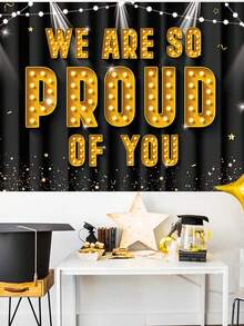 2024 Pink And Gold Class Of Graduation Party Decoration Backdrop Cloth Graduation Party Decoration, Pink And Gold Congratulation Graduation Banner, 2024 Graduation Class Background Banner - Black - View 1