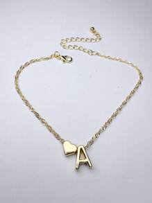 1 szt. Prosta i uniwersalna bransoletka na kostkę w kształcie serca z literą alfabetu, codzienny dodatek do stóp dla kobiet, prezent na Walentynki