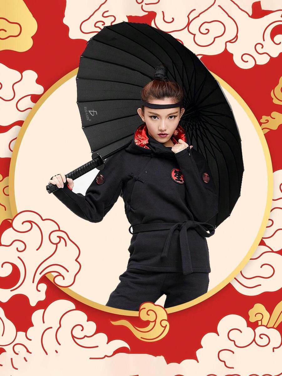 Paraguas Sombrilla Tipo Katana Samurai Elegante Grande Fácil Transporte - Negro - Ver 1