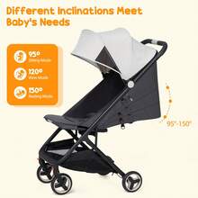 Lightweight Stroller,Compact One-Hand Fold Travel Stroller For Airplane Friendly,Reclining Seat And Large Canopy,With Rain Cover & Travel Carry Bag - 黑+灰 - 查看 4
