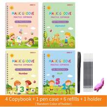 KIBEDI Libros de ejercicios de escritura Surco mágico inglés, libro de caligrafía para niños con letras, números, alfabeto. Regalo para escuela, estudiante, papelería, útiles escolares, aprender inglés, escritura en inglés, regalo para niños, libro de números, papelería escolar, práctica de caligrafía, aprender números, juguetes para niños, libro escolar, juguetes para niñas, libro de trazado, escritura para niños pequeños, libro de colorear por números, alfabeto, libro de colorear por número, libros para niños