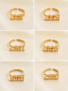 1 Pc Fashion Style Women Stainless Steel Year Of Birth Open Ring Suitable For Parties And Gifts - Yellow Gold - View 2