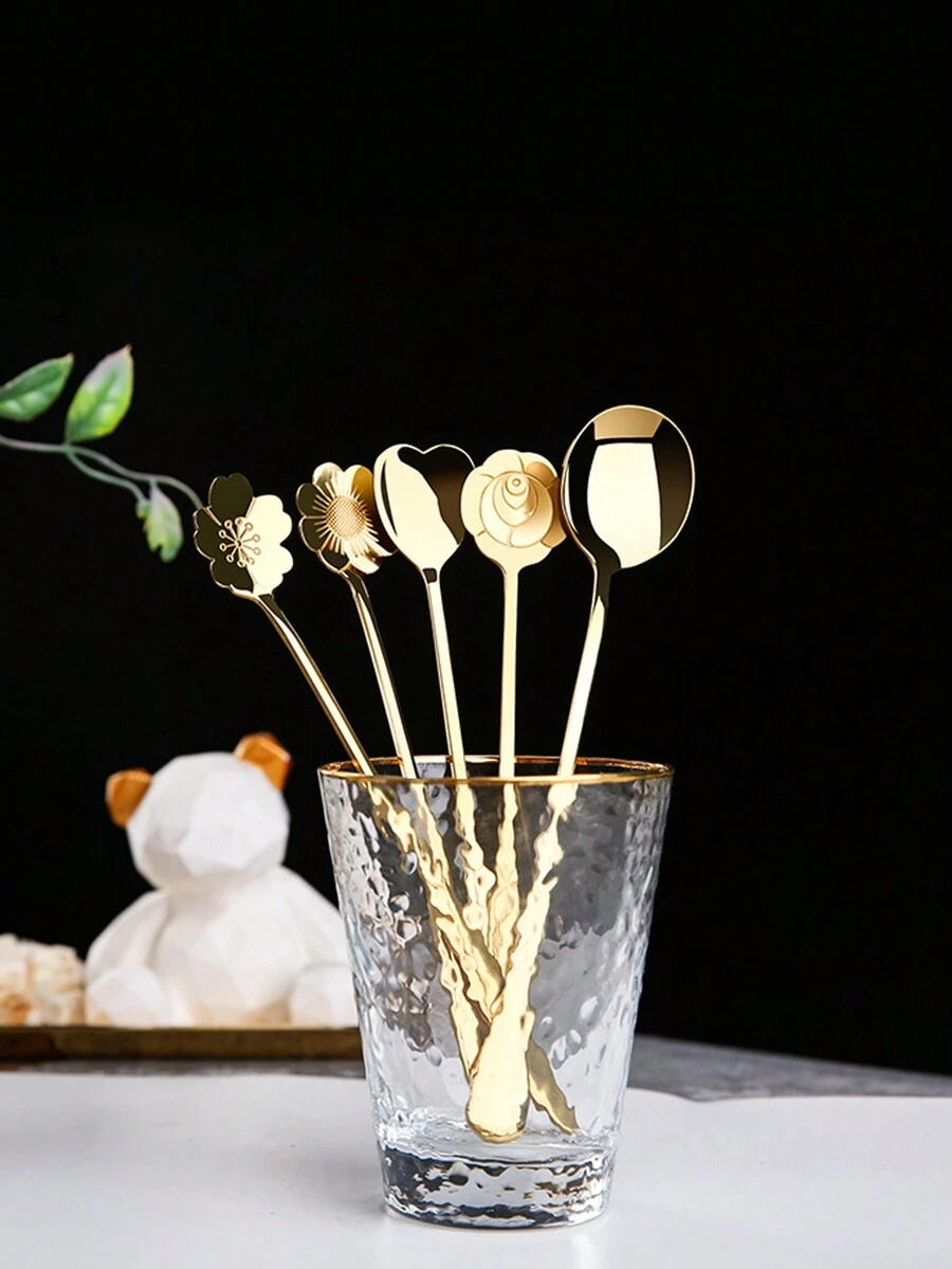 1 pieza Cuchara pequeña de acero inoxidable con diseño de sakura - Multicolor - Ver 1