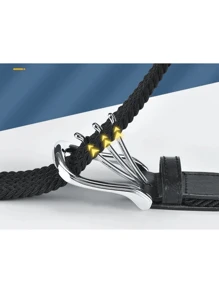 Men's Belt Elastic Braided Fabric Leather Tips - màu đen - Xem 4
