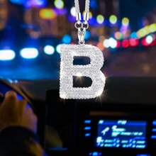 1pc Rhinestone Letter Car Rearview Mirror Pendant Crystal Car Decoration Bling Accessory Dangling Creative Shiny Charm - White - View 5