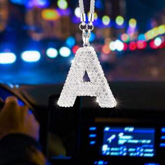 1pc Rhinestone Letter Car Rearview Mirror Pendant Crystal Car Decoration Bling Accessory Dangling Creative Shiny Charm