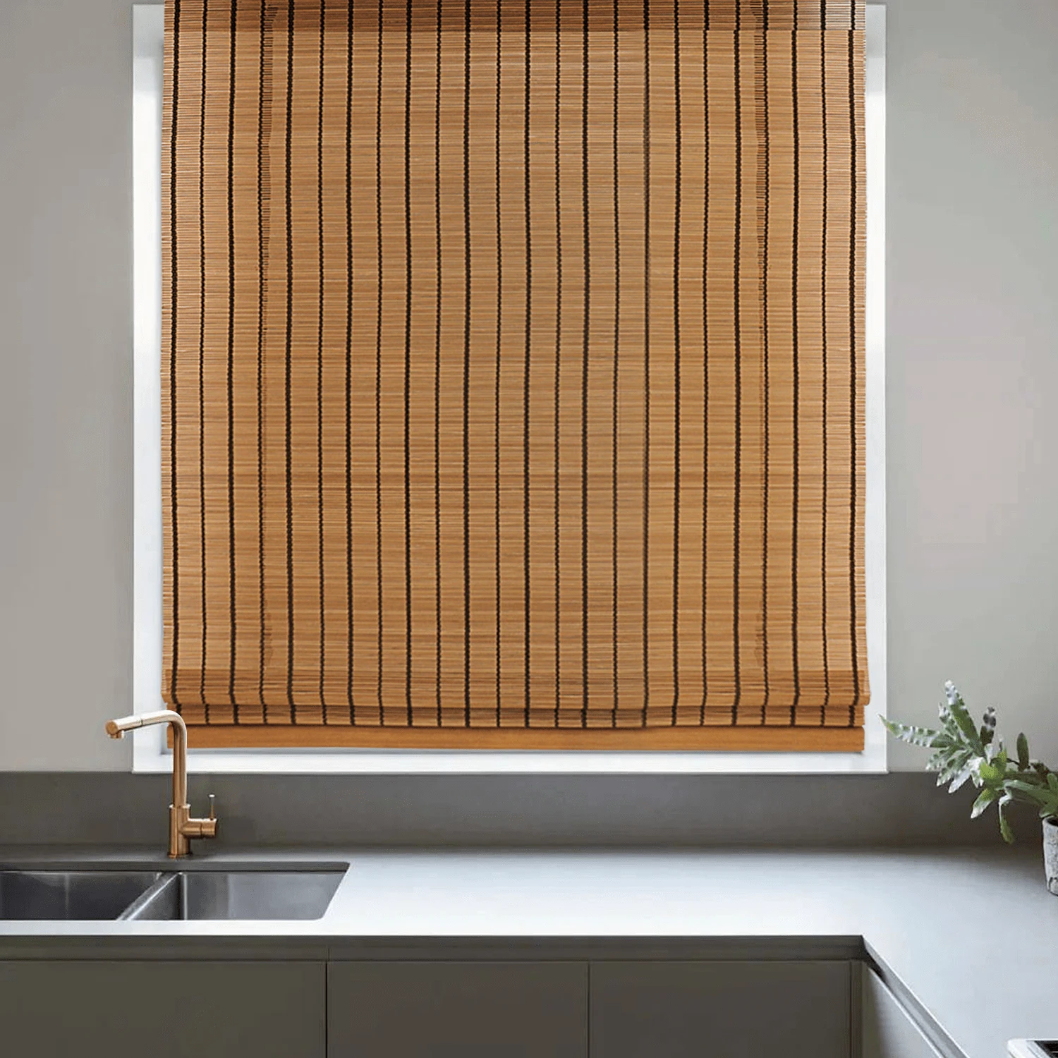 1set Bamboo Cordless Roman Roller Shade Blind Sturdy Window Curtain Light Filtering Spring Lift System Easy Install Living Room Bathroom Workroom Decor - Maroon - View 1