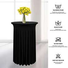 2 Packs Round Cocktail Table Skirt 24"X 43" Spandex Stretch Cocktail Tablecloth With Wavy Drapes,  Spandex Fitted High Top Table Covers For Wedding Bar Party Birthday Banquet Table - 黑色 - 查看 9