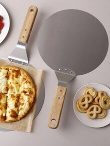 1pc 10" Round Stainless Steel Pizza Shovel With Wooden Handle, Cake Lifter, Baking Tool, Suitable For Home Kitchen Baking - Silver - View 4