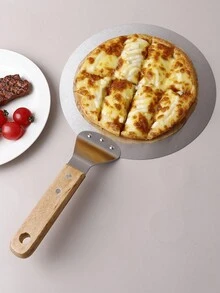 1pc 10" Round Stainless Steel Pizza Shovel With Wooden Handle, Cake Lifter, Baking Tool, Suitable For Home Kitchen Baking - Silver - View 6
