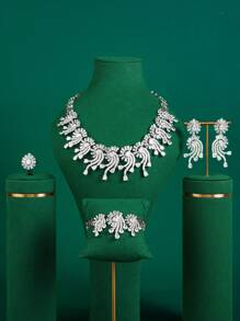 European And American Saudi Arabia Popular Luxury Set/multi-color Cubic Zirconia Jewelry Set Including Necklace, Earrings, Ring And Bracelet, One Size For All/full Rhinestone Decor/glamorous For Parties And Weddings - four piece set - View 8