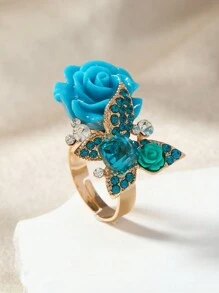 1入流行個性化蝴蝶花朵開放式戒指 - 綠色 - 查看 4