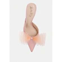 Asma Organza Bow Embellished Satin Mules