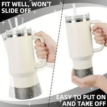 2pcs Silicone Glitter Water Bottle Sleeve, Shock-Absorbing Anti-Drop Anti-Slip Durable Cup Holder Compatible With Stanley, Suitable For Outdoor Activities, Camping, Hiking - Gold Silver - View 6