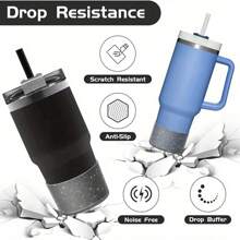 2pcs Silicone Glitter Water Bottle Sleeve, Shock-Absorbing Anti-Drop Anti-Slip Durable Cup Holder Compatible With Stanley, Suitable For Outdoor Activities, Camping, Hiking - Gold Silver - View 5