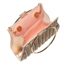 Túi xách mini thanh lịch sang trọng dây xích tròn, ví cầm tay cho váy dạ hội, đám cưới, tiệc tùng - Hoa hồng vàng - Xem 5