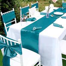 50 PCS Satin Chair Sash Chair Decorative Bow Designed Chair Cover Chair Sashes For Thanksgiving Wedding Christmas Banquet Party Home Kitchen Decoration ( 7 X 108 Inch) Outdoor Party Wedding Outdoor Activities Banquet - 蓝绿色 - 查看 4