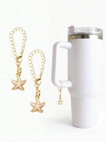 2pcs White Starfish Shape Cup Decoration Pendant, Ocean Style ID Tag Accessory For 30oz/40oz Cup Handles, Decoration (Pink, Blue, Green) - 2pcs - View 7