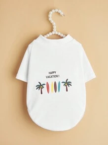 Spring/Summer New Pet Clothes, Dog Apparel With Coconut Tree & English Text Print, Comfortable Breathable Outfit For Medium/Small Dogs, Teddy/Poodle - White - View 4