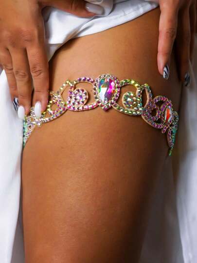 1pc Silver Tone Fashionable Rhinestone Leg Chain, Hollow Body Chain Jewelry For Women