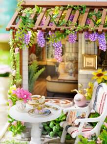 Maison de thé de l'après-midi DIY avec housse anti-poussière, ensemble de jouets de blocs de construction de modèles 3D faits à la main, décoration de chambre à coucher avec meubles, puzzle artisanal en bois, décoration de chambre cadeau d'anniversaire