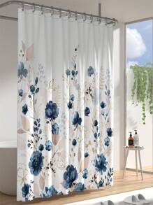 1 PIEZA Cortina de ducha con flores azules acuarela para baño, cortina de ducha decorativa de estilo granja y jardín, pantalla de bañera floral elegante, juego de cortina de ducha impermeable de tela con 12 ganchos de plástico (72*72 pulgadas/182*182 cm) Decoración de otoño para el hogar y accesorios de baño