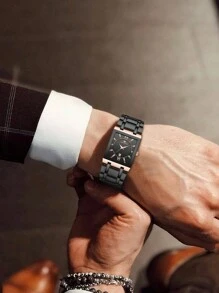 VA VA VOOM 1 Peça Relógio Masculino Moda, Mostrador Quadrado, Pulseira de Aço Inoxidável 41mm, Estilo de Negócios de Luxo, Presente Masculino, Mecanismo de Quartzo Original, Dourado, Rose Gold e Preto, Relógio Esportivo e de Trabalho para Uso Externo