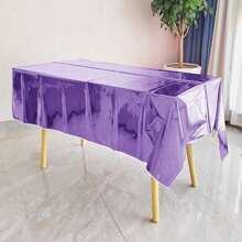 1pc Aluminum Foil Tablecloth Disposable Table Cover Party Supplies Decoration Solid Color Tablecloth Various Colors Purple, - Purple - View 2