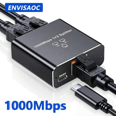 千兆乙太網交換器Rj45分配器LAN千兆擴展適配器1000Mbps 1到2端口網絡連接器，適用於PC筆記本電腦電視機頂盒路由器