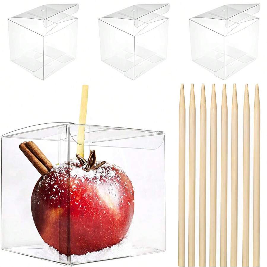 20 Pack Candy Apple Boxes With Sticks Set Plastic Clear Caramel Apple Containers Chocolate