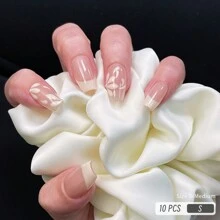 GIRL PLUS Girlplus [Cream Bray] 10 Unhas Postiças Artesanais Puras em Formato de Cornet/Caixão Médio, Estilo Francês Simples Nude com Design de Pétalas Pintadas à Mão, Recomendação de Unhas para o Verão, Conjunto de Unhas Fofas e Modernas Adequadas para Uso Diário por Mulheres e Meninas, Unhas Postiças Artesanais - Multicolorido - Ver 15
