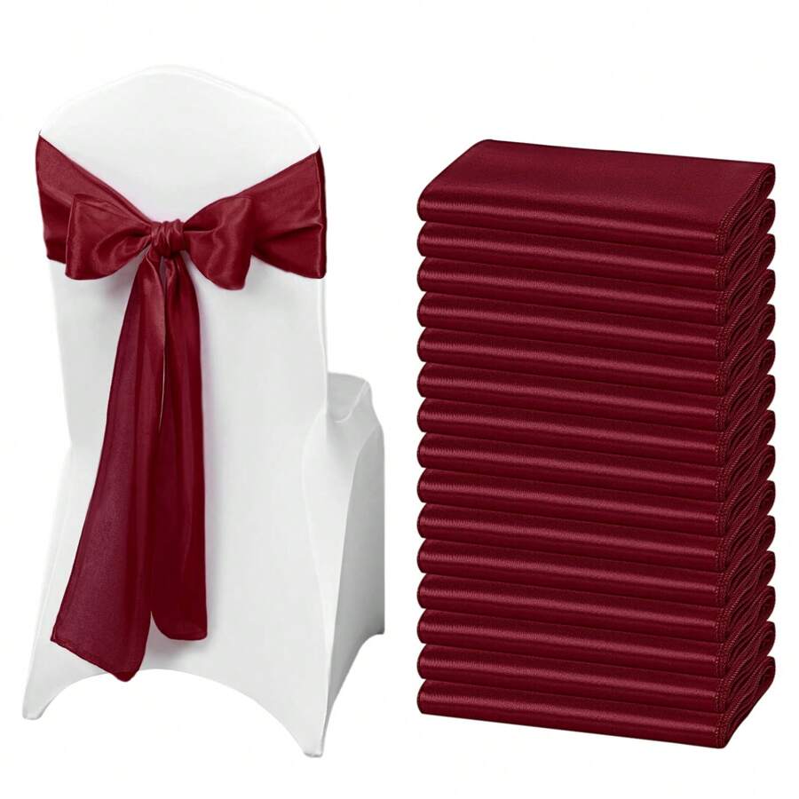 50 PCS Satin Chair Sash Chair Decorative Bow Designed Chair Cover Chair Sashes For Thanksgiving Wedding Christmas Banquet Party Home Kitchen Decoration ( 7 X 108 Inch) Outdoor Party Wedding Outdoor Activities Banquet - 酒紅色 - 查看 1