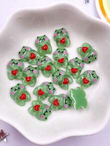 20入組樹脂迷你閃粉彩色可愛綠色愛心青蛙指甲扁面鑲嵌裝飾DIY魅力相冊珠寶配件工藝品 - 綠色 - 查看 6
