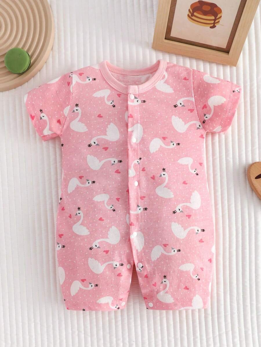 新生嬰兒女短袖衣服連身衣 - 粉色 - 查看 1