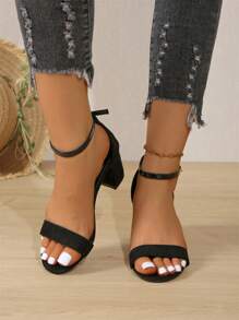 2024 European & American Style Chunky Heel Strap High Heel Black Fashion Sandals For Women - Black - View 4