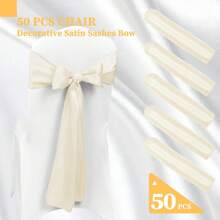 50 PCS Satin Chair Sash Chair Decorative Bow Designed Chair Cover Chair Sashes For Thanksgiving Wedding Christmas Banquet Party Home Kitchen Decoration ( 7 X 108 Inch) Outdoor Party Wedding Outdoor Activities Banquet - 象牙白 - 查看 3