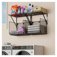 2 Pack Laundry Room Shelves Organization And Storage,Wall Mounted Clothes Drying Rack With Wire Mesh Basket Over Washer And Dryer,Large Capacity Floating Wall Shelf For Bathroom,Kitchen,Storeroom