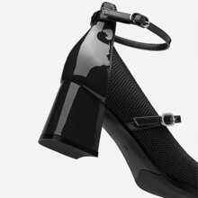 MOUSSE FIT Ankle Strap Square Toe Chunky Heeled Pumps Mary Jane Women Shoes ,Casual Fashion High Heel Shoes,Suitable For Spring And Summer,Black Heels,Burgundy Heels - màu đen - Xem 6