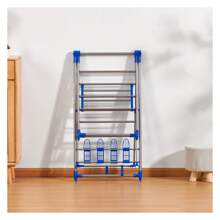 Clothes Drying Rack, 2 Tier Stainless Steel Laundry Drying Rack With Sock Clips, Foldable Standing Drying Rack Clothing With Height Adjusted , Space Saving Indoor Outdoor, Silver Blue.