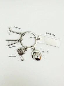 Llavero de 1 pieza con creativo juego de herramientas para regalo del Día del Padre con escalera, martillo, sierra, sombrero de etiqueta y souvenir - Plateado - Ver 3