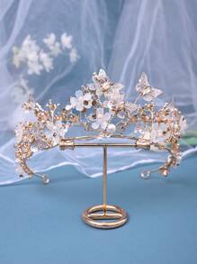1pc Bridal Rhinestone & Zinc Alloy Handmade Butterfly Crown For Wedding, Party, Dancing, Decoration With Beads & Flowers