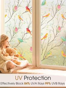 1 Rolo de Filme de Privacidade para Janela: Filme de Janela com Efeito Vitral sem Adesivo, Filme de Janela Fosco Estático com Adesão por Atrito de Pássaros, Película de Controle de Calor para Janela Adesivos para Porta de Banheiro, Fosco