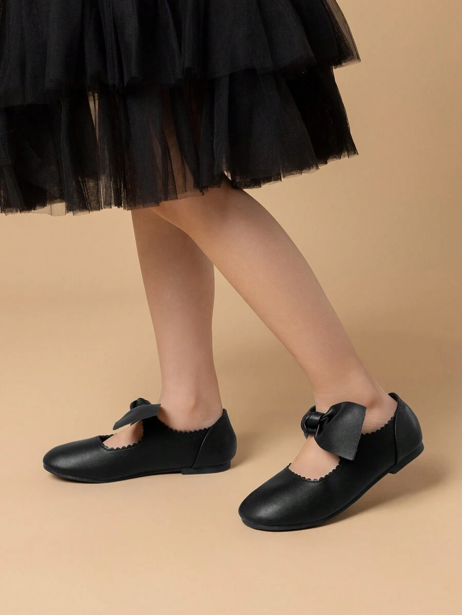 Girls Ballerina Flats Mari Jane Front Bow Dress Shoes - màu đen - Xem 1