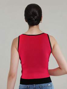 Crop top 2 tonos super stretch tejido canalé musculosa - Rosa Fucsia - Ver 3