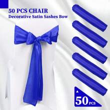 50 PCS Satin Chair Sash Chair Decorative Bow Designed Chair Cover Chair Sashes For Thanksgiving Wedding Christmas Banquet Party Home Kitchen Decoration ( 7 X 108 Inch) Outdoor Party Wedding Outdoor Activities Banquet - 寶藍色 - 查看 3