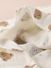 1 Stück Baby weiche atmungsaktive niedliche Bären bedruckte zweilagige multifunktionale dünne Decke, Badetuch, Pucktuch, Sonnenschutztuch, Tischdecke, geeignet für Frühling und Sommer und Liebesvalentinstag - Verschiedenfarbig - Übersicht 5