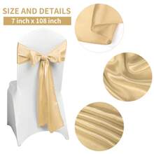 50 PCS Satin Chair Sash Chair Decorative Bow Designed Chair Cover Chair Sashes For Thanksgiving Wedding Christmas Banquet Party Home Kitchen Decoration ( 7 X 108 Inch) Outdoor Party Wedding Outdoor Activities Banquet - 香檳色 - 查看 2
