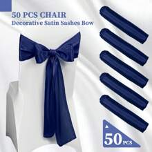 50 PCS Satin Chair Sash Chair Decorative Bow Designed Chair Cover Chair Sashes For Thanksgiving Wedding Christmas Banquet Party Home Kitchen Decoration ( 7 X 108 Inch) Outdoor Party Wedding Outdoor Activities Banquet - 藏蓝色 - 查看 3